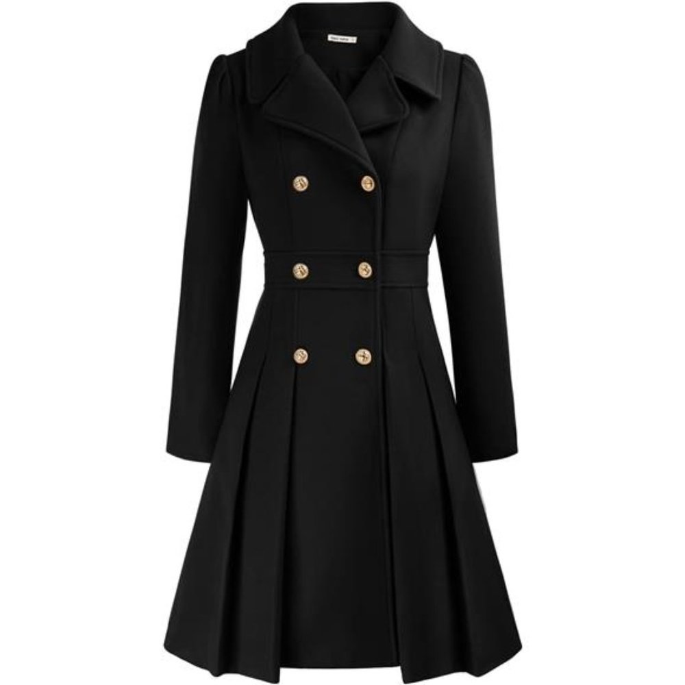 Women's Trench Coat Notch Lapel Double Breasted Thick A Line Pea Coat, B… - Picture 1 of 6